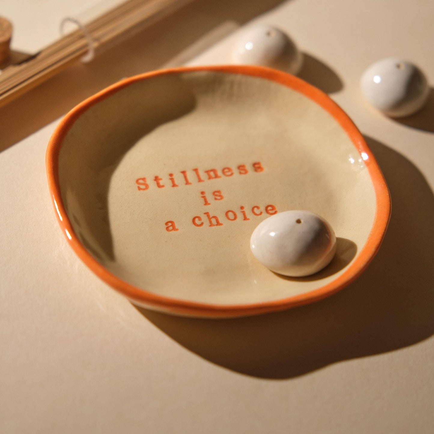Handmade Ceramic Incense Holder Set: Meditation & Jewelry Tray - Stillness Orange Red