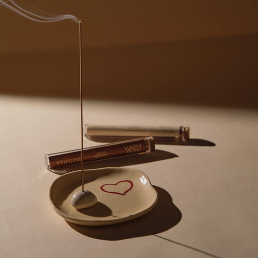 Handmade Ceramic Incense Holder Set: Heart Design Ash Catcher