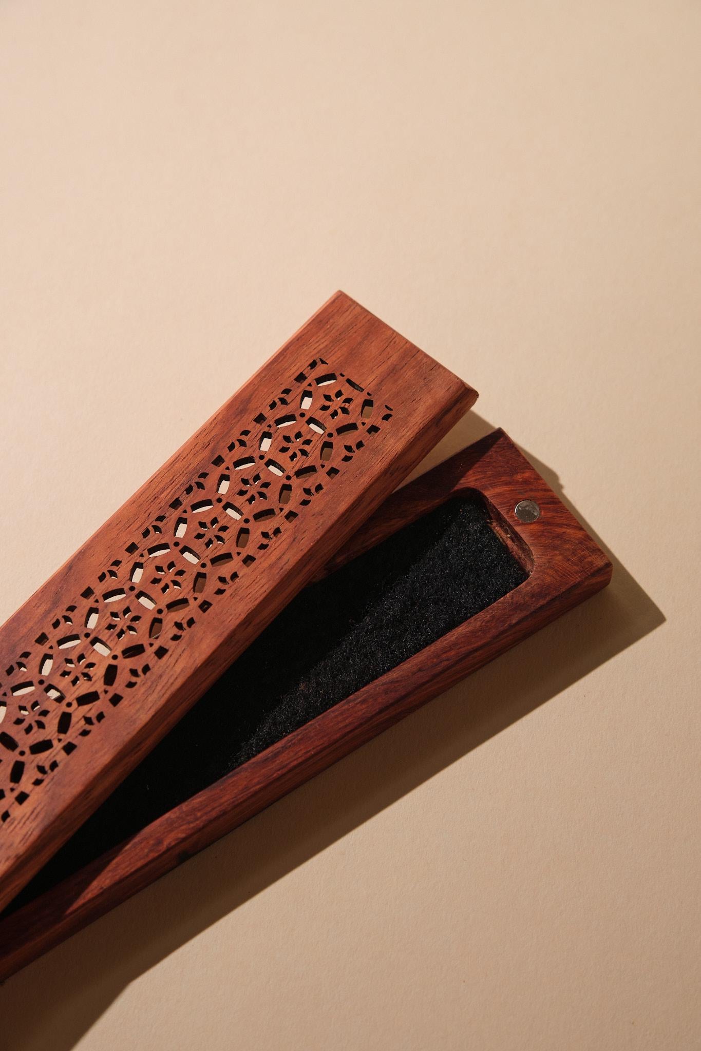 Handmade Wooden Incense Holder Box  Carved Moroccan Arabesque Design, Ash Catcher, Meditation & Relaxation Decor