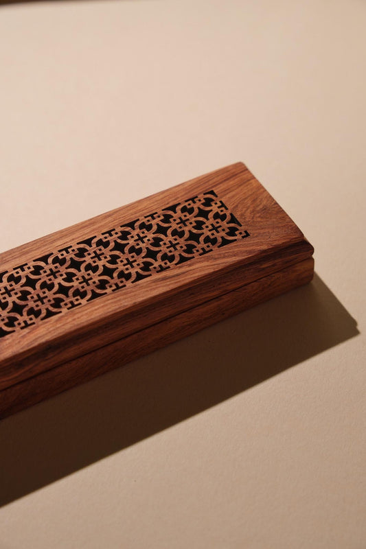 Handmade Wooden Incense Box | 2-in-1 Ash Catcher & Holder | Diamond Lattice | Meditation & Spiritual Gift