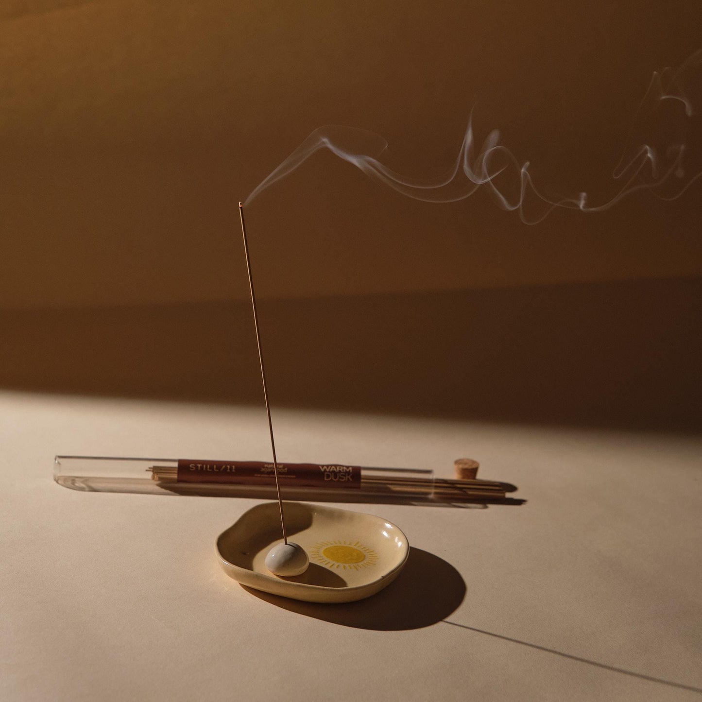 Handmade Ceramic Sun Incense Holder Set: Ash Catcher, Jewelry Tray