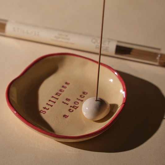 Handmade Ceramic Incense Holder Set: Meditation & Jewelry Tray - Stillness Orange Red