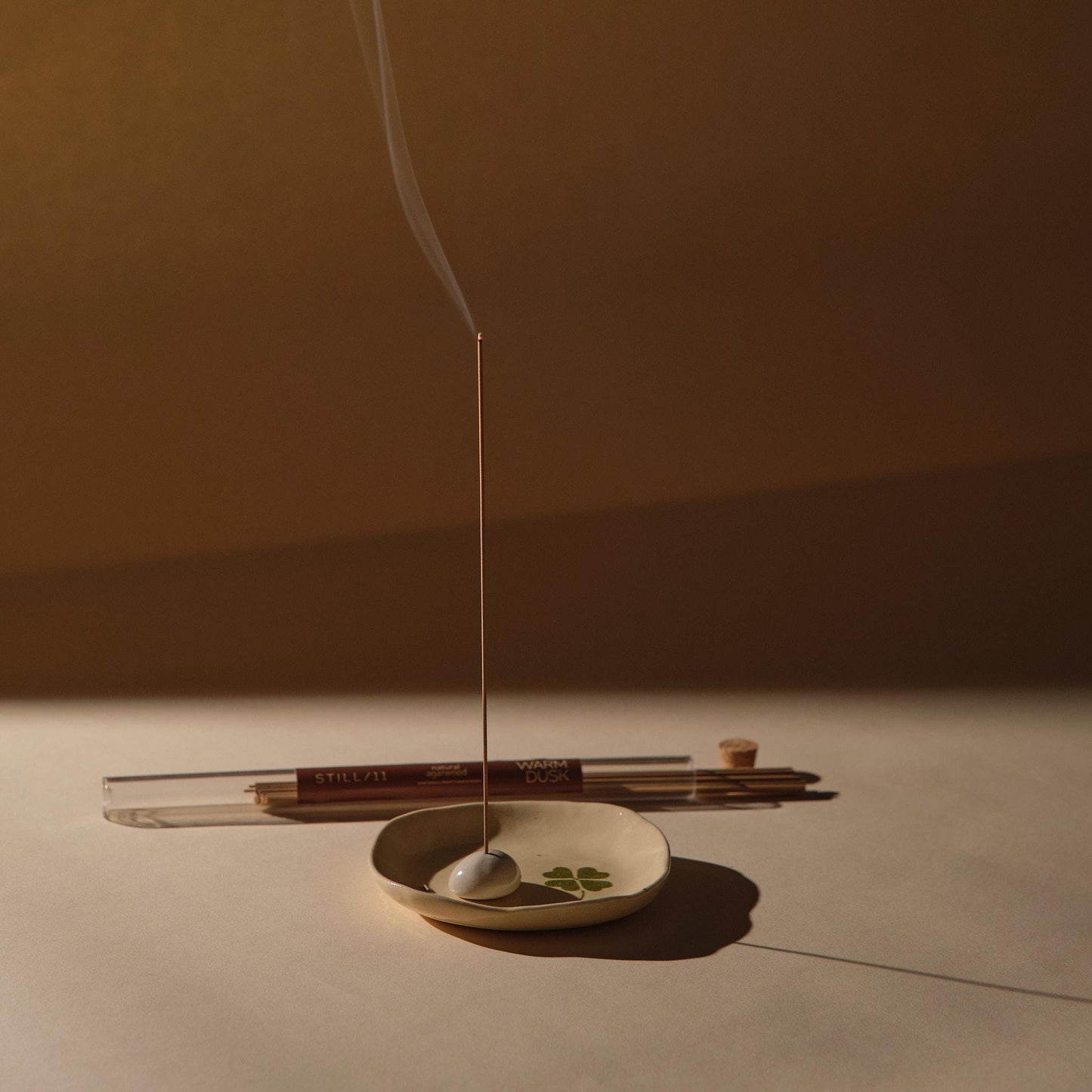 Handmade Ceramic Incense Holder Set: Lucky Clover Design