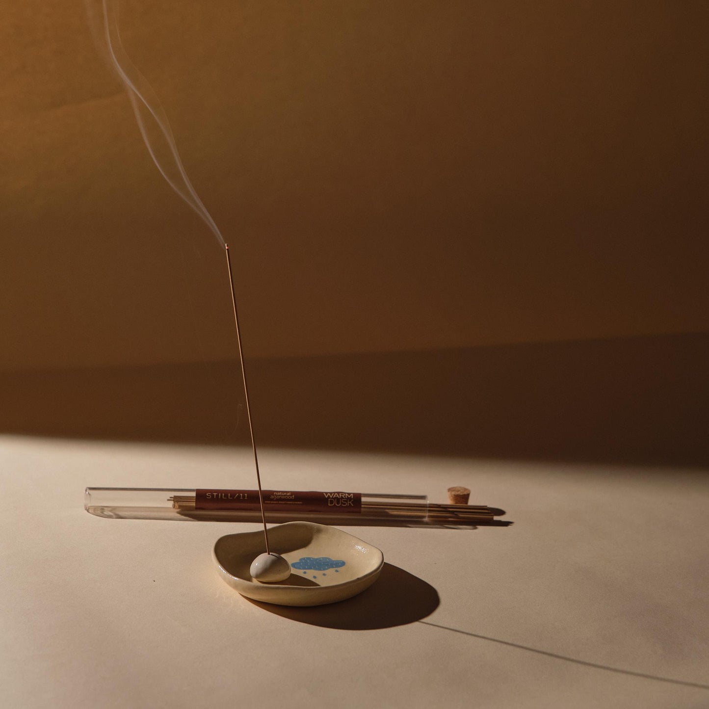 Handmade Ceramic Incense Holder Set: Rainy Cloud Design, Meditation Gift
