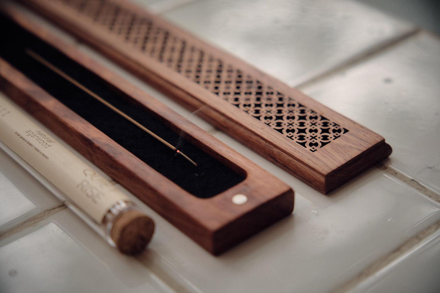 Handmade Wooden Incense Holder Box for Focus & Stillness| Diamond Lattice | A Modern Reset Tool