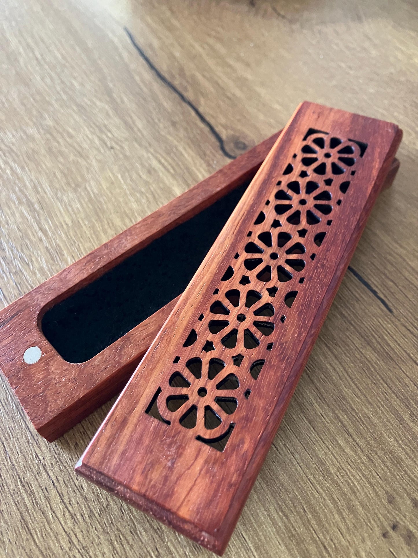 Mini Handmade Wooden Incense Box: Carved Flower Ash Catcher