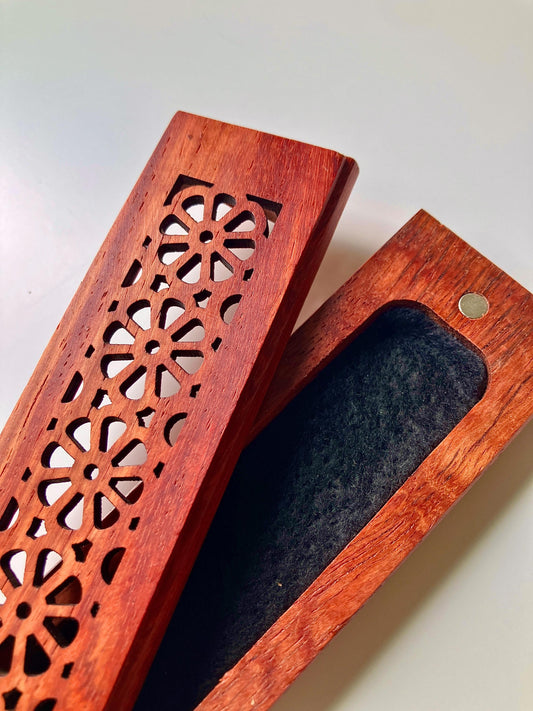 Mini Handmade Wooden Incense Box: Carved Flower Ash Catcher