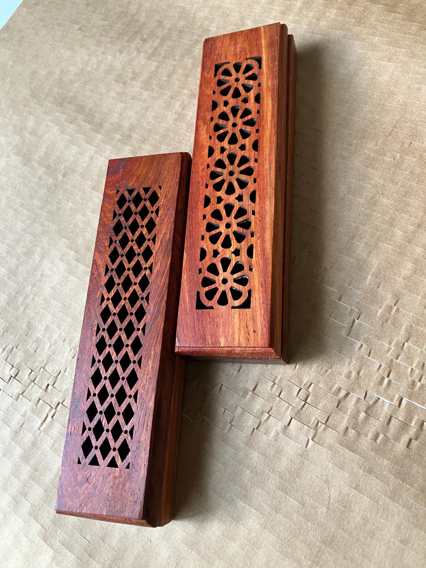 Mini Handmade Wooden Incense Box | Diamond Carved Ash Catcher