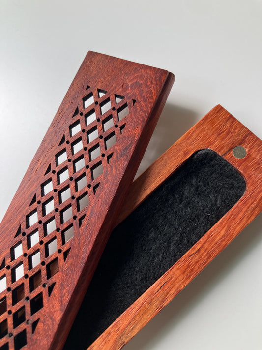 Mini Handmade Wooden Incense Box | Diamond Carved Ash Catcher