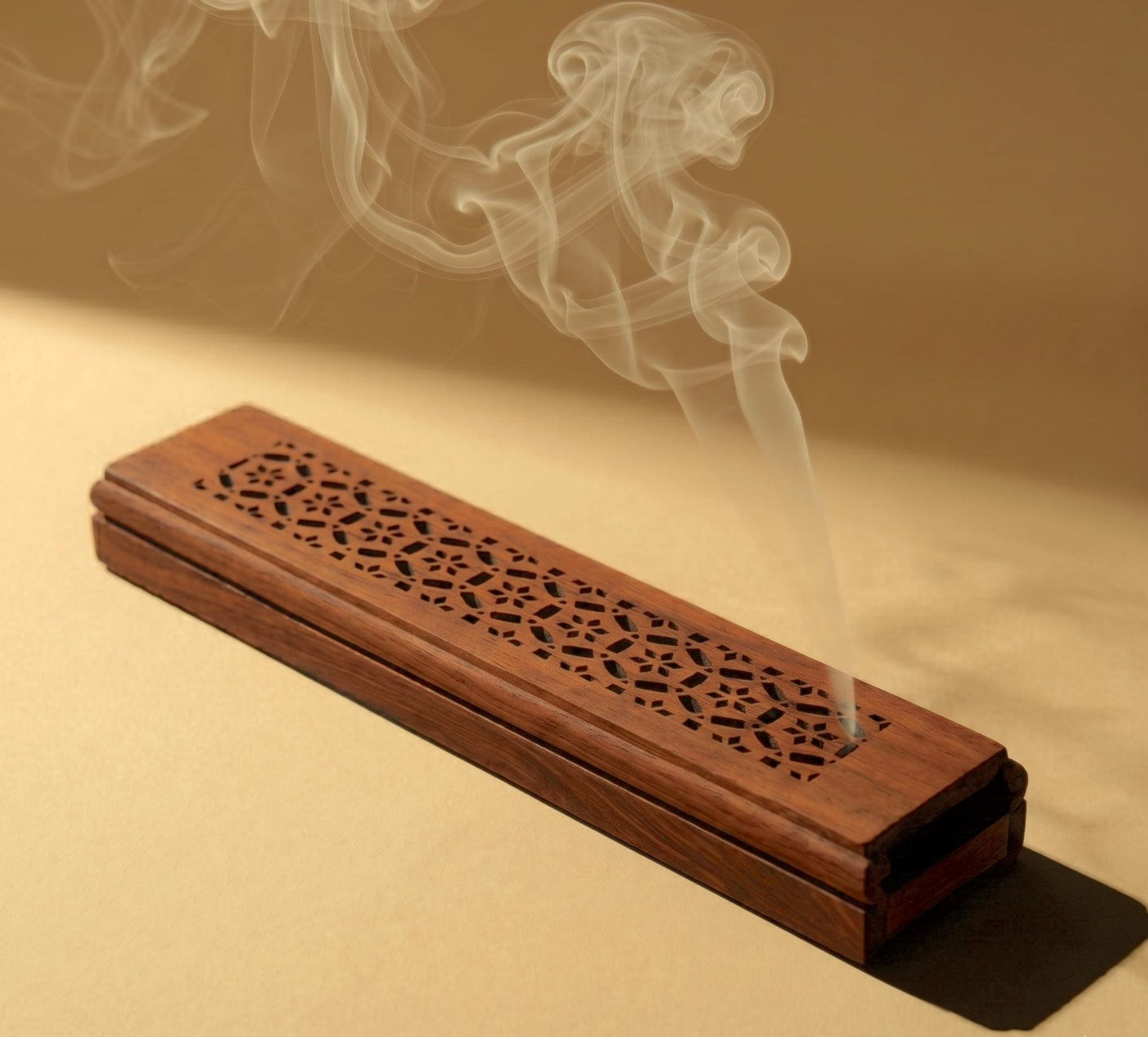Handmade Wooden Incense Holder Box  Carved Moroccan Arabesque Design, Ash Catcher, Meditation & Relaxation Decor